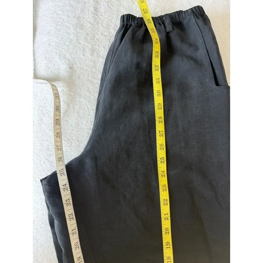 Garnet Hill Silk Linen Charcoal Gray Wide leg Barrel ankle Trouser Pant Size-8